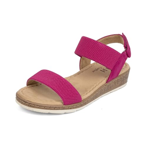 Image of VJH confort Women's Flat Sandals Open Toe Elastic Ankle Strap Slip on Comfy Low Wedge Sandals