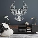 Generisch Handgefertigte Wanddekoration „Phönix aus Metall“, mythische Skulptur aus schwarzem Eisen, großes Kunstwerk für Büro, Wohnzimmer, Schlafzimmer, Flur und Treppenhaus, Natur-Dekoration