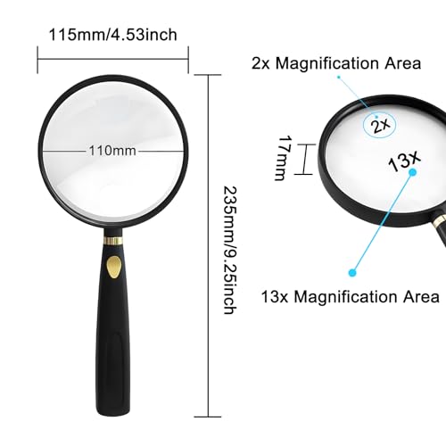Reading Magnifying Glass Children's Magnifying Glass for Seniors Magnifying Glass 2-13x 110 mm Handheld Magnifying Glass Reading Magnifier Acrylic Lens and Not Heavy Shatterproof Non-Slip for Hobby - Image 2