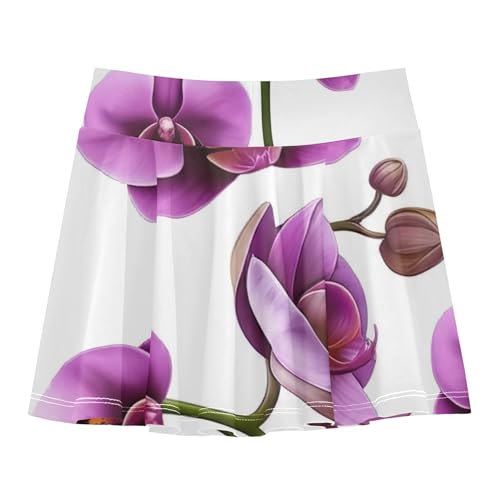 Joisal Funny Athletic Shorts Girls Skorts Tennis Skirts Toddler Flowy Skirt Purple Orchid Flowers White 4t2