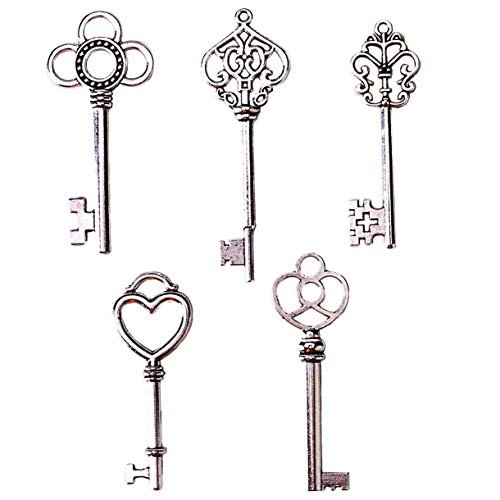 SL crafts Mixed Set of 50 Skeleton Keys Key charms in Antique Silver 53-68mm