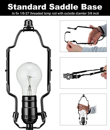 8 9 10 Inch Adjustable Lamp Shade Harp Holder Kit For Table And Floor Lamps, Heavy Duty Lamp Shade Bracket With 3/8 Standard Saddle, E26 Light Base Uno Fitter Adapter And Lamp Finial, Black #TOP3