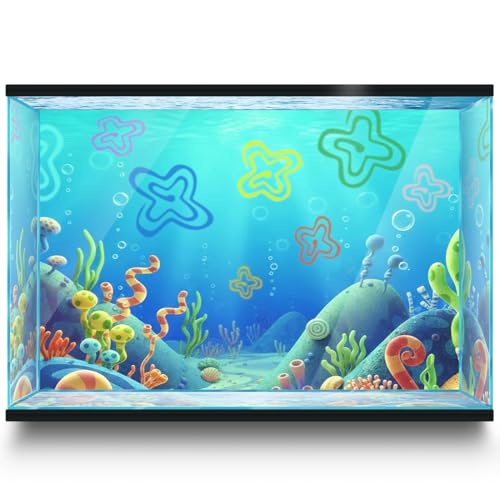 LYYAB Aquarium Background Stickers for 5-9 Gallon Tanks Cartoon Underwater Self-Adhesive Fish Tank Reptile Terrarium Decor Poster (16 x 12inches / (41 x 31 cm))