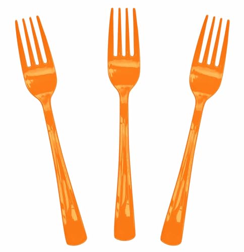 SietDESEO 25 PCS Orange Plastic Forks Orange Forks Disposable Utensils Heavy Duty Disposable Cutlery for Birthday Wedding Baby Shower Bridal Shower Plastic Silverware