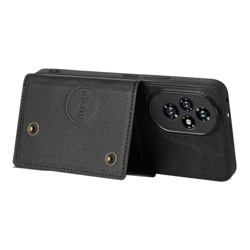 Image of for Honor 200 Pro 5G Case with Card Slots Kickstand Leather + TPU Phone Cover - Black