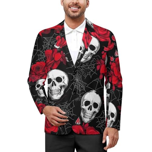 Rose Skulls Printed Men's Blazer Printed Button Suit Jacket Slim Sport Coat Blazers