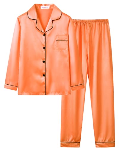 Satin Pajamas for Big Girls Unisex Kids Silk Button Down Long Sleeve & Pants PJS 2PCS Size 8-16