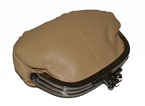 Coin Purse Double Frame With Zipper Pocket - Tan #TOP4