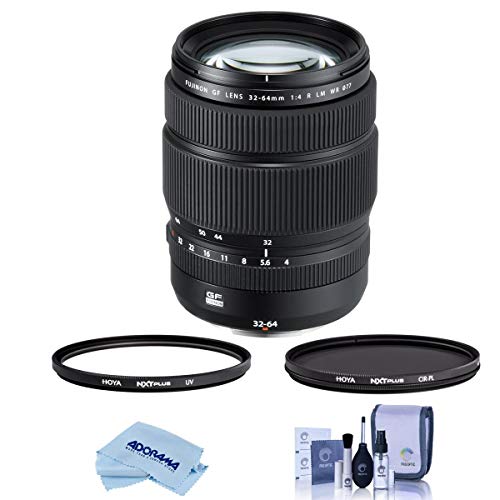Fujifilm GF 32-64mm f/4 R LM WR Wide-Angle Zoom Lens - Bundle with Hoya NXT Plus 77mm HMC UV Filter, Hoya NXT Plus, 77mm HMC Circular Polarizer Filter, Cleaning Kit, Microfiber Cloth