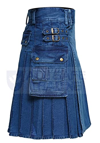 Men's Deluxe Utility Denim Kilt - Modern Utility Kilt for Men, Authentic Jean Kilts with Tactical Style3
