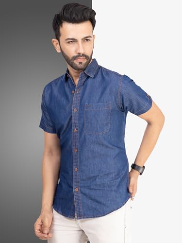 Image of Men's Denim Casual Shirts for Men | Half Sleeve Shirt | Regular Fit
