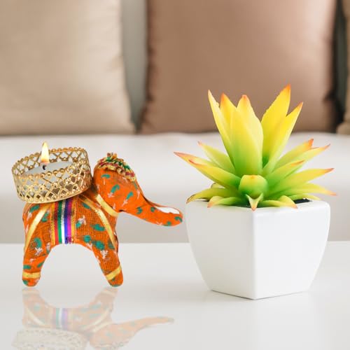 Image of Handmade Elephant Tealight Candle Multicolor Candles for Home Decoration Diwali Laxmi Poojan Elephant Tea Light Candle Holder Birthday DecorRoom Decor(Pack of 10 Elephant), Metal;Plastic