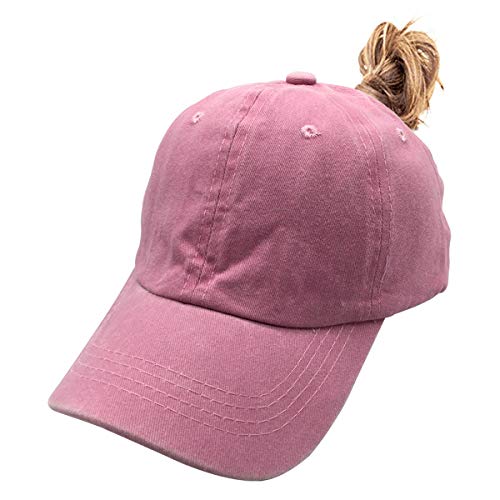 Waldeal Girls' Ponytail Hat Cute Vintage Distressed Adjustable Kids Plain Baseball Dad Cap