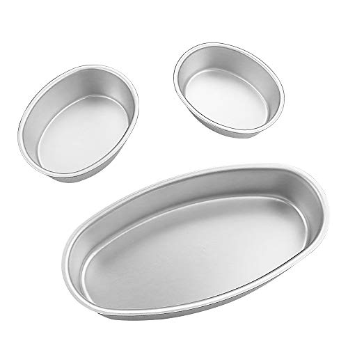 Amersumer 4 Pcs Non-Stick Aluminum Cheesecake Pan Oval, Cake Pan Mold for Oven, Meatloaf Bread Mold Pan Set for Home, Bakery and Kitchen, Perfect for Japanese Cheesecake (3 in x 1, 4 in x 1, 8 in x 2)