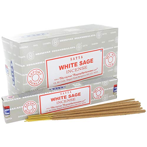 Hari Deals Satya - Varilla de incienso con fragancia de Agarbatti, sandalia de madera, lavanda, campeón almizcle vibes positivas Namaste Nag Champa Reiki Rose 6 paquetes (salvia blanca)