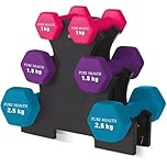 Neoprene Dumbbell Hand Weights Pair Home Exercise for Women Men Arm Pilates Dumbbells in 1kg 1.5kg 2kg 3kg 4kg 5kg 8kg 10kg Set, (1kg Pair, 1.5kg Pair, 2.5kg Pair) Pink, Purple, Blue