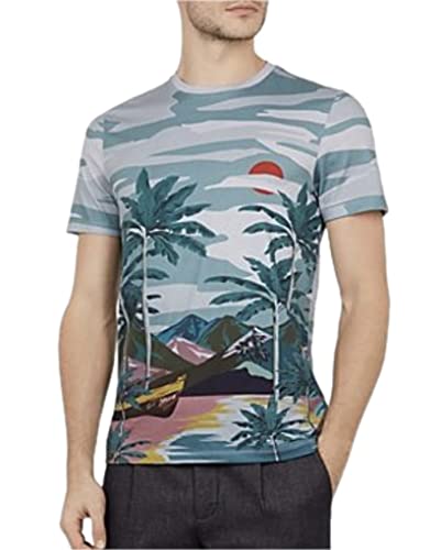 T-Shirt Graphic Ted Baker BOATRI en Jersey Gris Vert à Motif Tropical