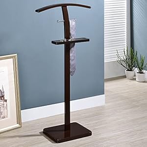 Kings Brand Furniture – Freestanding Clothing Valet Rack Stand, Walnut/Chrome