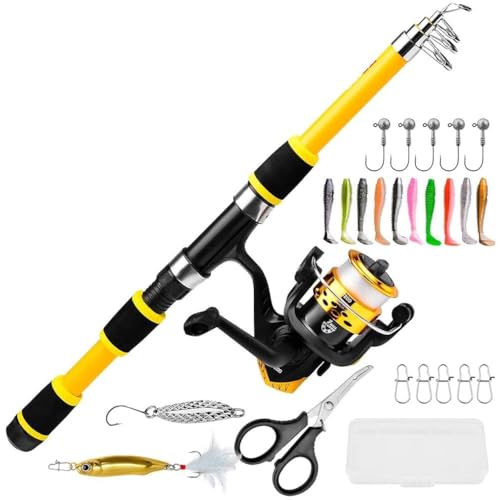 Image of Proberos Telescopic Fishing Rod and Reel Combo 1.8M Carbon Fiber Spinning Rod Portable Travel Fishing Rod Kit with Bait Kit for Beginner Friendly Starter Pack