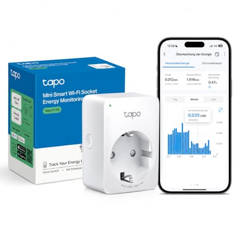 TP-Link Tapo Smart WLAN Steckdose Tapo P110 mit Energieverbrauchskontrolle, Smart Home Alexa Steckdose, funktioniert mit Alexa, Google Home, Sprachsteuerung, Fernzugriff, Kein Hub notwendig, Mini