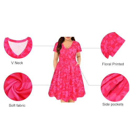 Image of RITERA Plus Size Dresses for Curvy Women Summer Spring Womens Dress V Neck Short Sleeve Casual Dress with Pockets XL-5XL