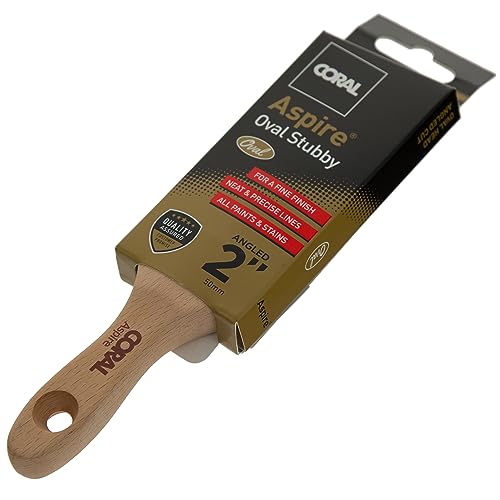 Image of Coral 31753 Aspire 2 inch Paint Brush Professional Firm Angled Cut with Oval Stubby Short Profile for Fast Accurate Cutting-in Ultra-Smooth Finish with Trade Emulsion or Gloss FSC Wood Handle
