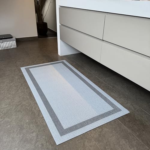 Alfombra vinilica de Tejido Trenzado de Alta Gama Lavable Antideslizante Alfombra Resistentes para Salon Cocina baño Pasillo - 060x120 cm., GRECA-Plata
