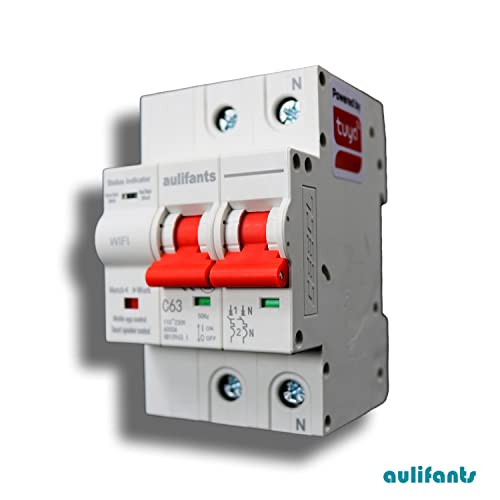 Aulifants Heavy Duty Smart Wifi Switch Breaker, Miniature Circuit Breaker Mcb, Ac110~230V 63A App Voice Remote Control, Timer, Short Circuit Overload Protection, Amazon Alexa, Google Assistant. (2P) #TOP3