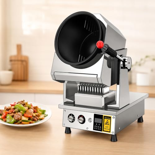 HiJiuAn 1.5l-9.3l Rotating Stir-Fry Machine, 100w Automatic Stir-Fry Machine, 10 Adjustable Levels, Wok 300mm, Countertop Cooking Machine, for Family Gatherings, Restaurant