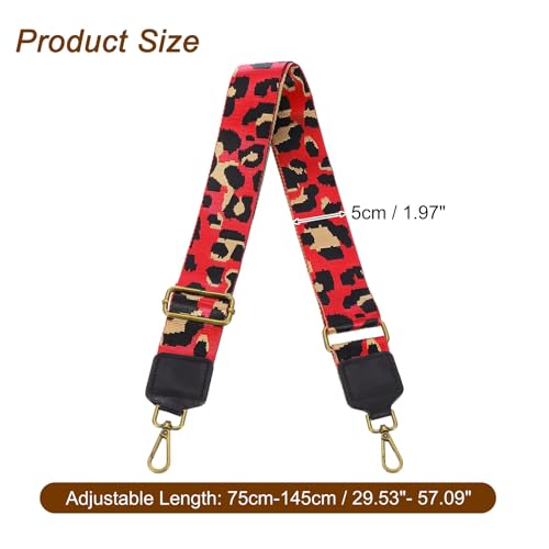 Image of uxcell Wide Shoulder Strap, 5cm Adjustable Purse Strap Replacement Crossbody Strap for Shoulder Bag Handbag, Red, Bronze Square Mouth Buckle