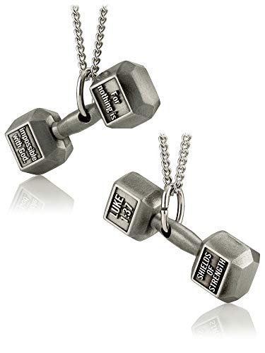 Shields of Strength Women's Antique Finish Dumbbell Necklace-Luke 1:37