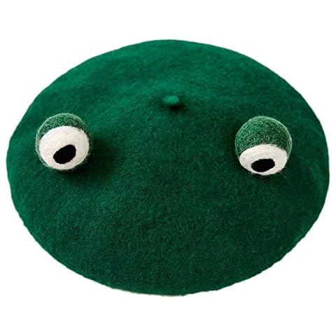 Douoiussluka Women Cute Green Frog Eyes Beret Cap Winter Faux Wool Kawaii Painter Beanie Hat Cover