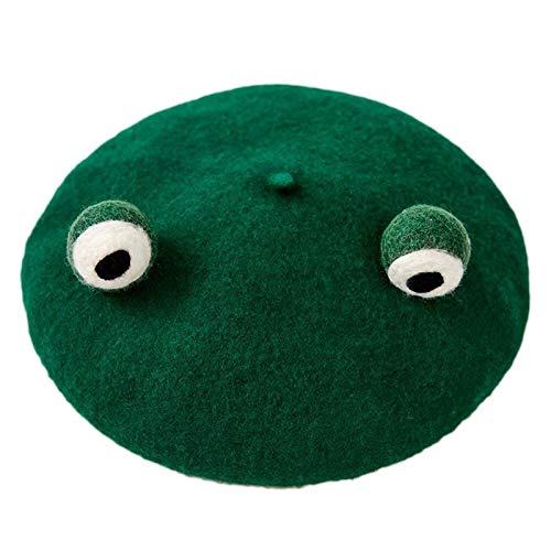 Douoiussluka Béret d'hiver en fausse laine pour femme avec yeux de grenouille Vert, 1 x Beret Cap Cover
