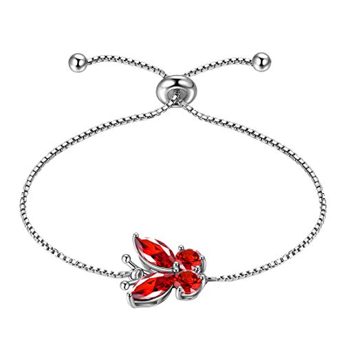 Hipunk Butterfly Red Bracelets Birthstone Women 925 Sterling Silver January-Garnet Birth Stone Animal Butterflies Adjust Link Bracelet Crystal Birthday Jewelry Sb0001J #TOP12