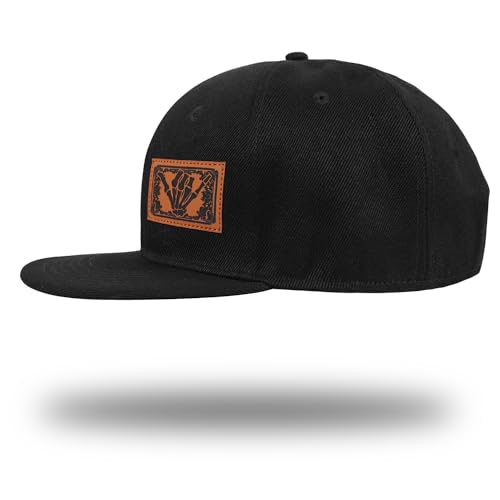 Image of Flat Brim Hats for Men - Gothic Style Skull Hat Leather Pattern - Hip-Hop Snapback Hat Skeleton Hats for Men