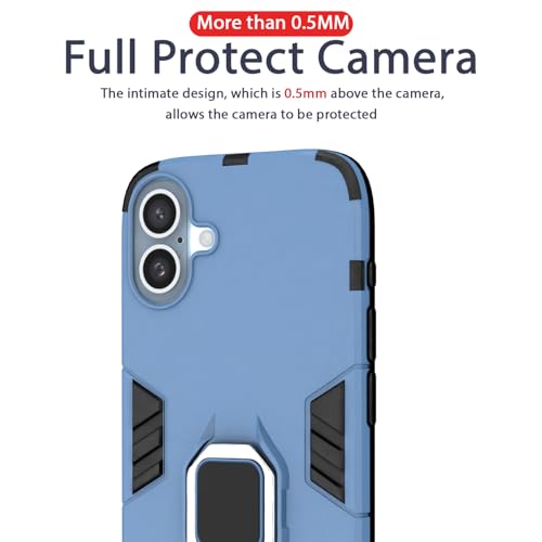 Image of Pikkme D5 Tough Armor Back Cover | 360 Protection Case | Ring Holder Stand Bumper Case for iPhone 16 (Blue)