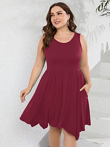 Image of AusLook Plus Size Summer Tank Dress for Women Casual Sleeveless Crewneck Pleated Babydoll Swing Sundresses with Pockets 1X-5X