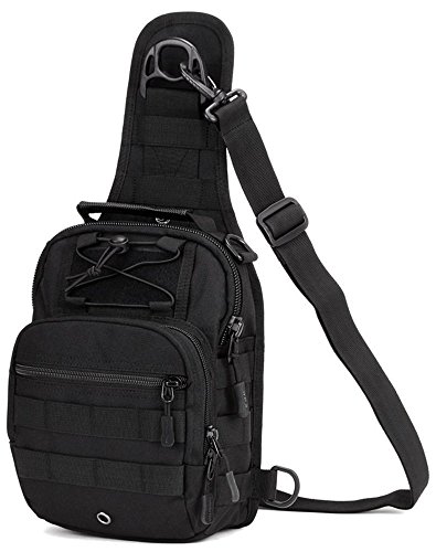 ProtectorPlus Bolsa Bolso de Pecho Bolsa de Hombro Bolso Bandolera Molle Bolsa Exterior táctico Mochila Deporte Militar para Deporte/Ciclismo/Caza/Camping, Negro