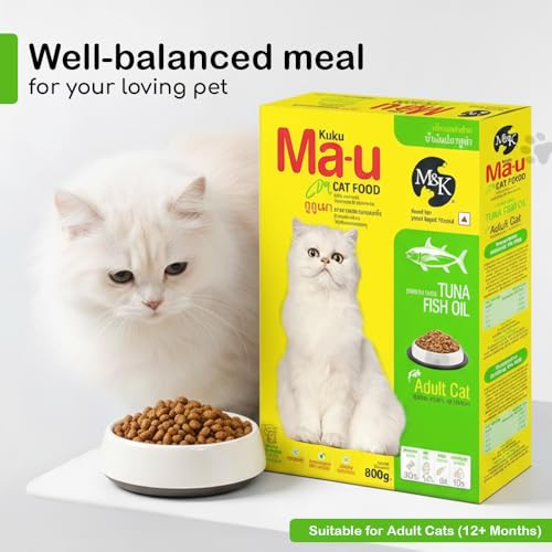 Image of M&K Adult Cat Food with Tuna Fish Oil | Complete & Balanced Dry Cat Food for Adult Cats | Supports Healthy Skin, Shiny Coat & Digestion | High Protein Nutrition for Indoor & Outdoor Cats | 800 gm