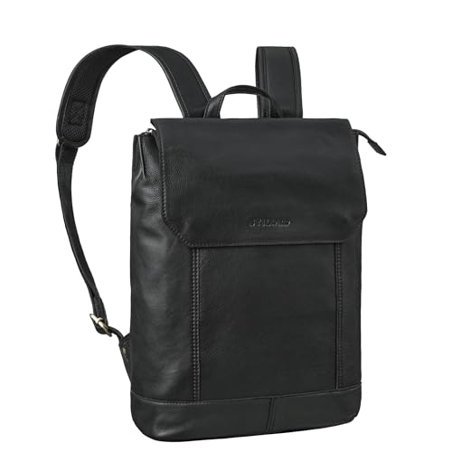 STILORD 'Sage' Vintage Leder-Rucksack für Damen Herren Rucksack Tasche Laptop 13.3 Zoll Echtleder Anti-Diebstahl Backpack für Uni Schule Arbeit, Farbe:schwarz