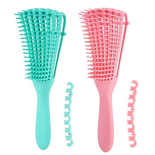 DKAF 2 Packs Detangling Brush for Curly Hair, Afro Textured 3a to 4c Kinky Wavy for Wet, Dry, Long Thick Curly Hair, Knots Detangler Easy to Clean