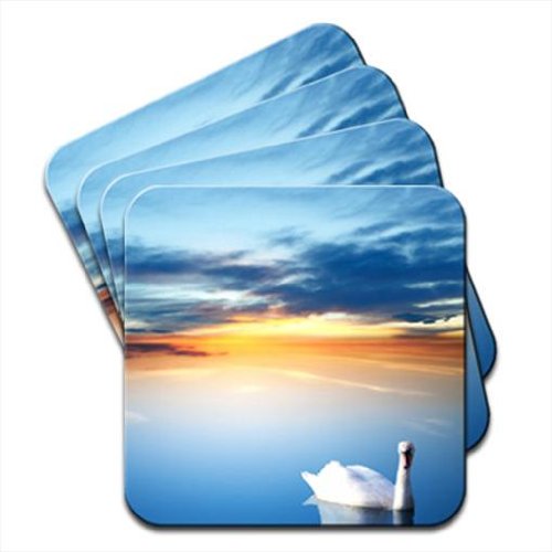 Swan Swimming at Day Break On Calm Waters Set of 4 Coasters