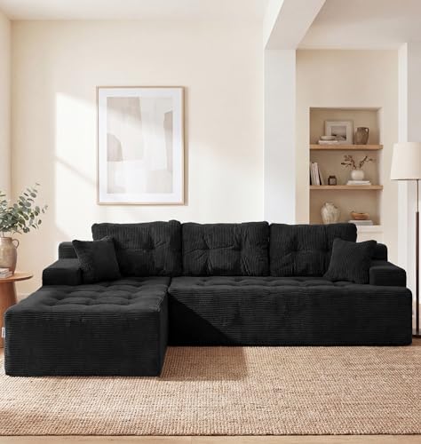 Hobestluk Modular Sectional Sofa Couches L-Shape Couch 3 Seat Modular Sofa Memory Foam Sectional Couches for Living Room, Cloud Couch with Oversized Chaise (Ebony Corduroy, 96", Left Hand Facing)