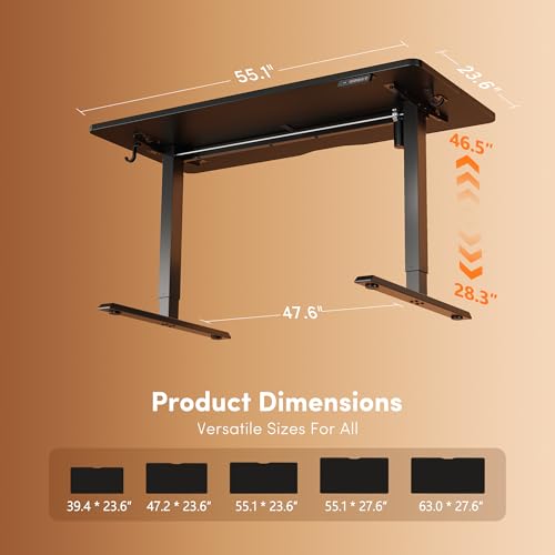 Image of FEZIBO 55 x 24 Inchs Electric Standing Desk, Height Adjustable, Sit Stand Up, Computer Office Desk with Splice Board, Black Frame /Black Top