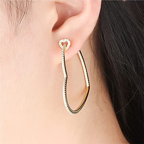 Heart Hoop Earrings - CZ Heart Stud Earrings in Gold WhiteGold2