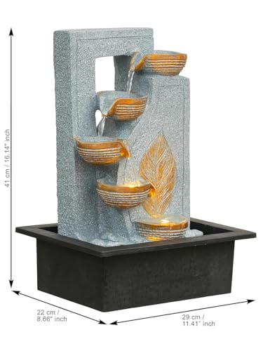 Image of LEDIndoor Tabletop Water Fountain, Polyresin Cascading Waterfall Showpiece with Running Water and Light, Decorative Fountain for Home, Office, Living Room, Meditation, Vastu, Desk Decor