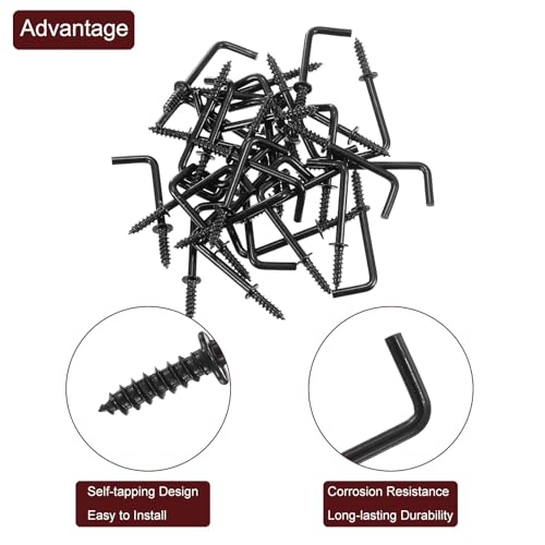 Uxcell A24061200UX0636 50 Pcs L Shape Hooks, 1 Inch Right Angle Hooks Carbon Steel Small Screw In Hooks 7 Shape Right Angle Hook thumb #3