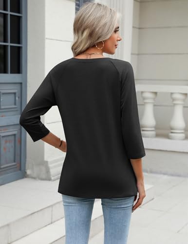 Image of Zeagoo 3 /4 Length Sleeve Womens Tops Casual V Neck Shirts Soft Basic Tees Business Work Blouses