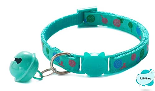 Image of Cat Collar Set Of 3 With Bell,Kitten Kitty & Small Dogs Soft Adjustable Collar,Safe,Breakaway For Cats And Puppies - Pink,Yellow,Turquoise (Lollipop Design), 25 x 1 x 5 Centimeter