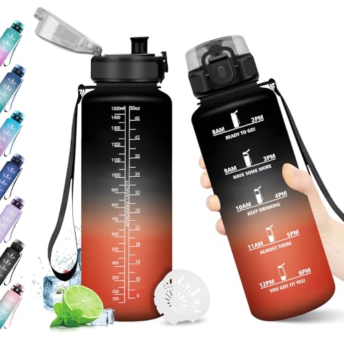 KollyKolla Wasserflasche 1.5L, Wasserflasche mit Filter, Motivierende Trinkflasche, Auslaufsicher und Zeitmarkierung… – Ansicht 1